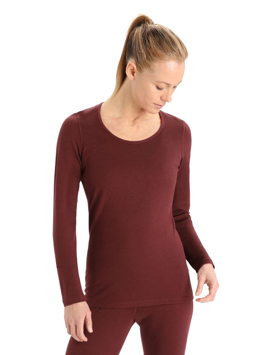 Icebreaker Merino 200 Oasis Long Sleeve Scoop Neck Thermal Top Naisten Base Layers Punainen | FI 1875MQZA